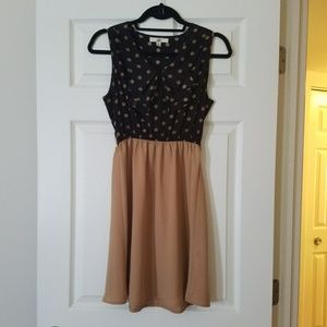 Ya Los Angeles Blue & Tan Polka Dot Dress with Bow